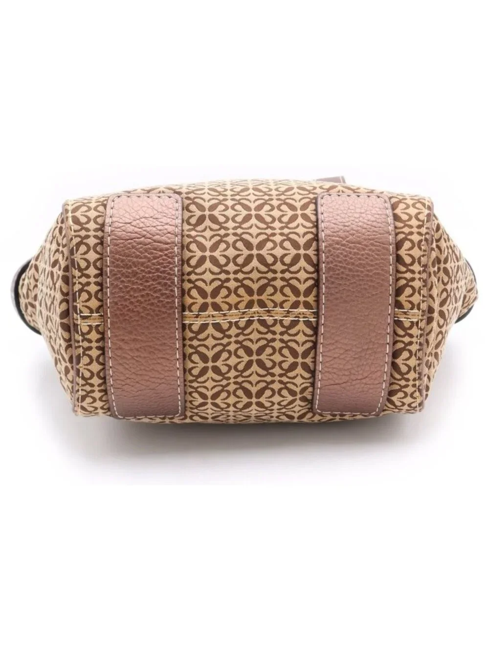 Loewe New Line Tote Brown Beige Leather Canvas Gold